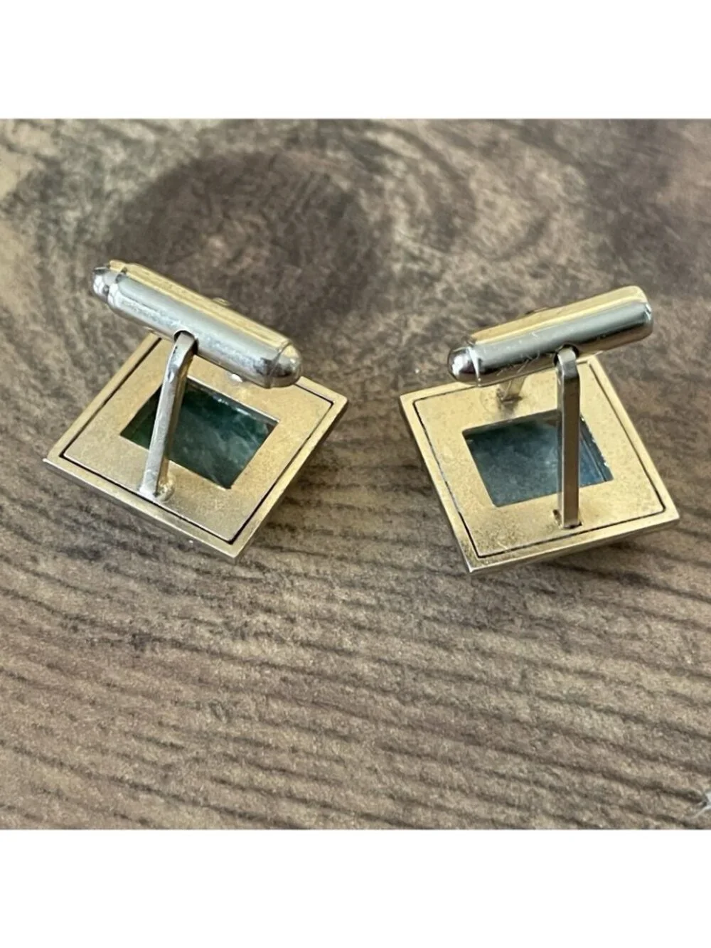 Vintage Shields Green Jade Gold Tone Cufflinks Tie Clip Set with Box Mid Century